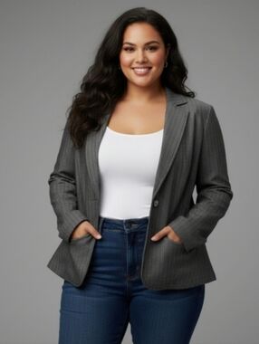 Torrid Y2K Denim Striped Blazer Jacket